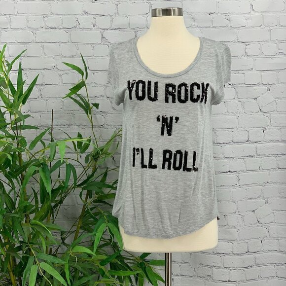 H&M Tops - 🎉H&M Gray 'You Rock & I'll Roll" Graphic Tee